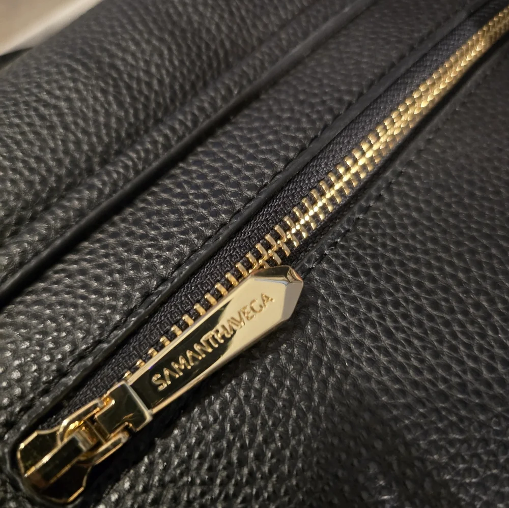 Samantha Vega B+W Leather Structured Satchel Crossbody Bag Tennis Lining